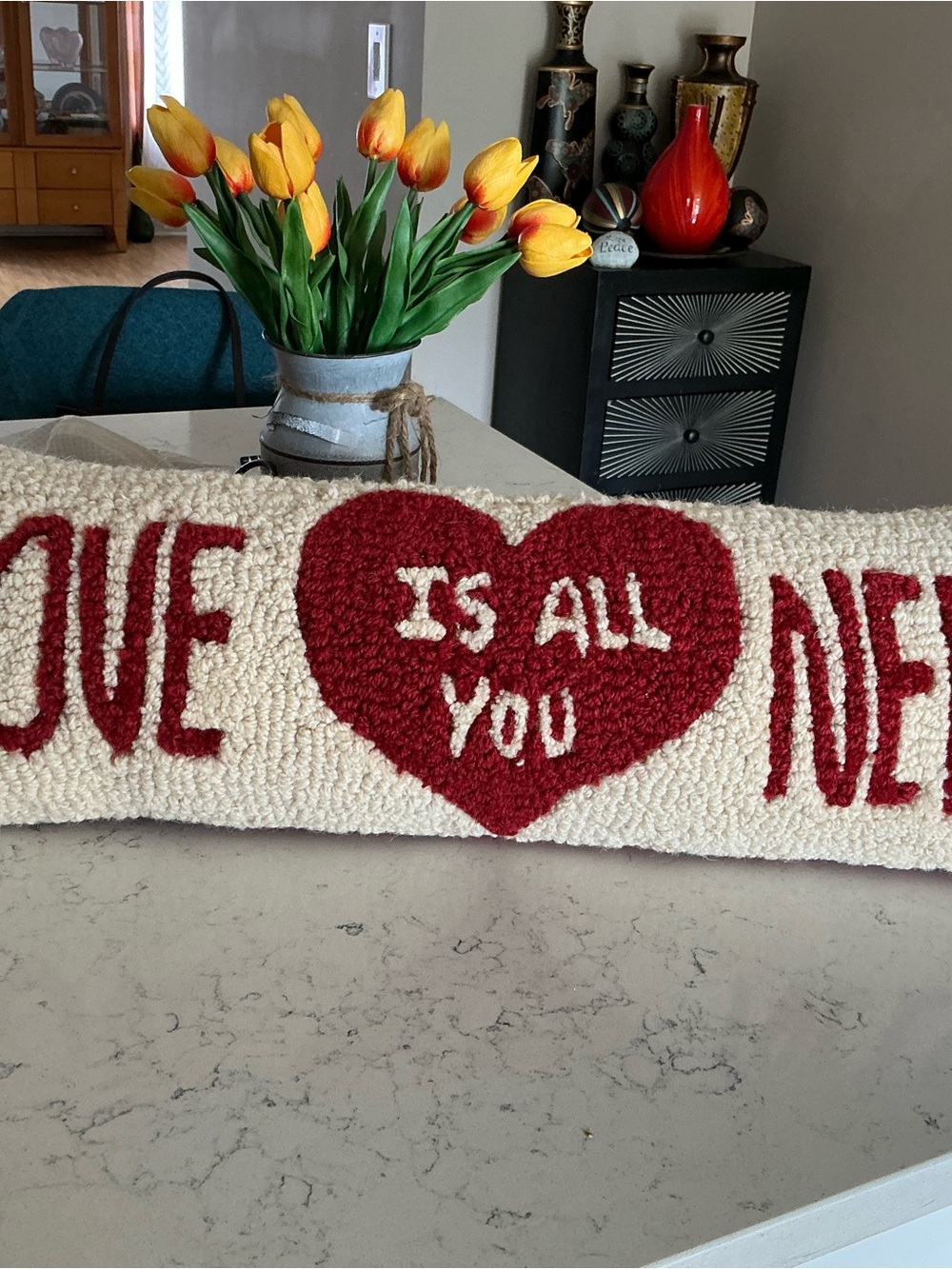 Chandler 4 corners “❤️Love is all you need” hooked wool decorative throw pillow